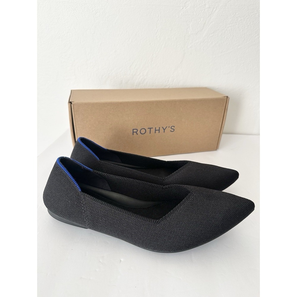 Rothys Womens The Point Flat Size 8.5 Black Pointed Knit Shoe Travel Casual